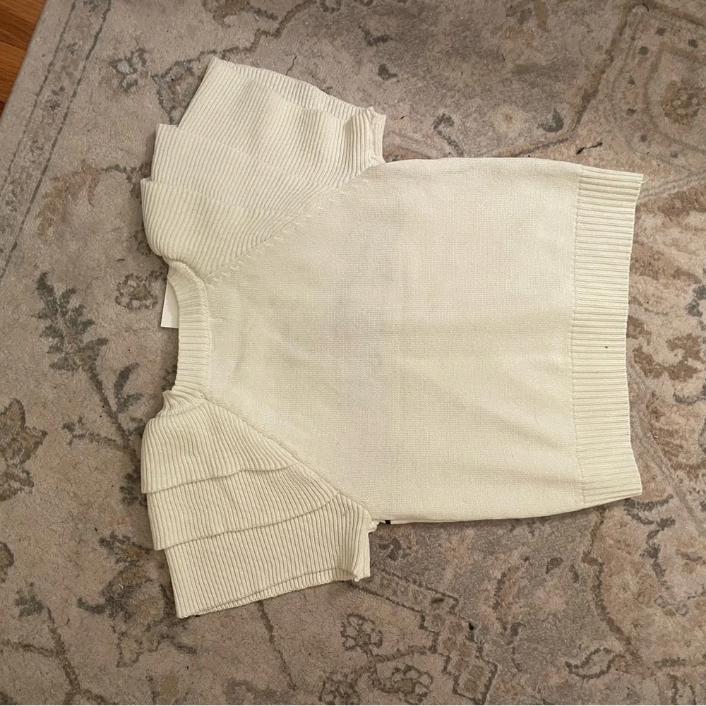 Dior Cream Knit Short Sleeve Sweater with Black Logo - Picture 3 of 4